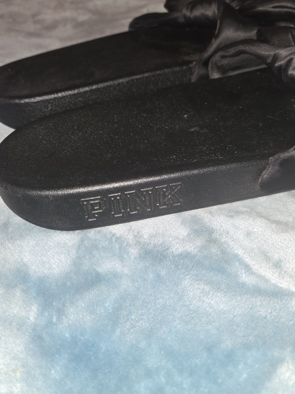 PINK Victoria's Secret Black Satin Bow Slide Sandals